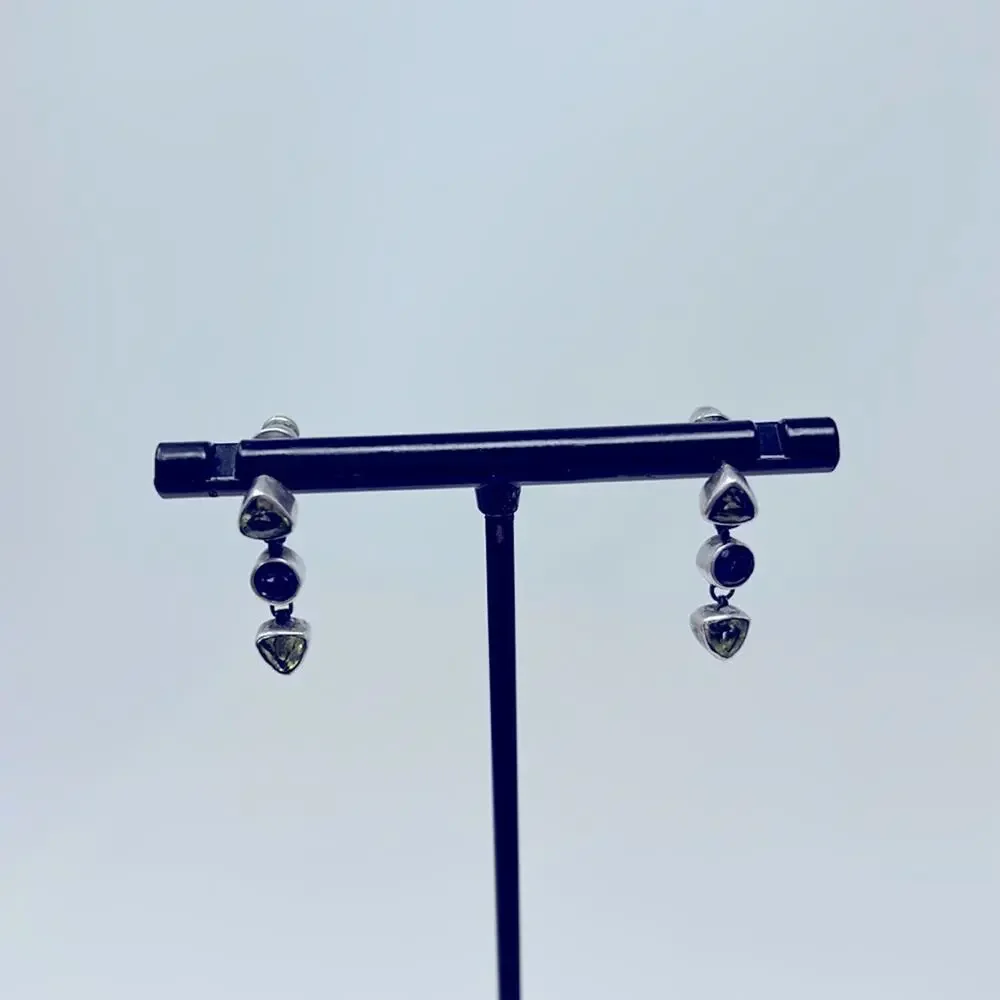 Vintage 925 Women's Blue & Green Gem Stone Dangle Earrings Size 1/2 Inch